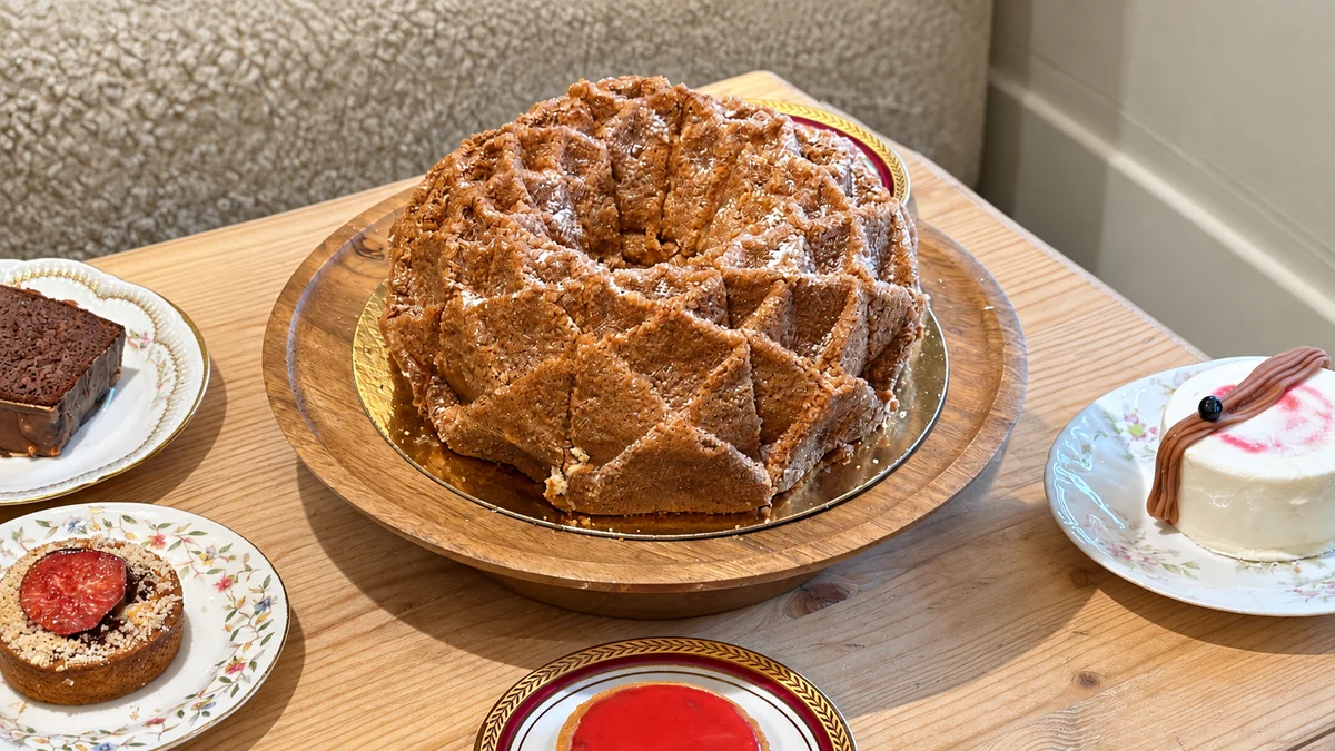 Les pâtisseries d'Écir : au centre, le gâteau de Savoie au miel de châtaignier.